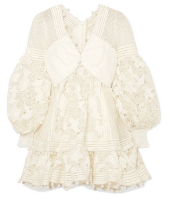Zimmermann Cream Ivory Embellished Corsage Mini Dress UK 8