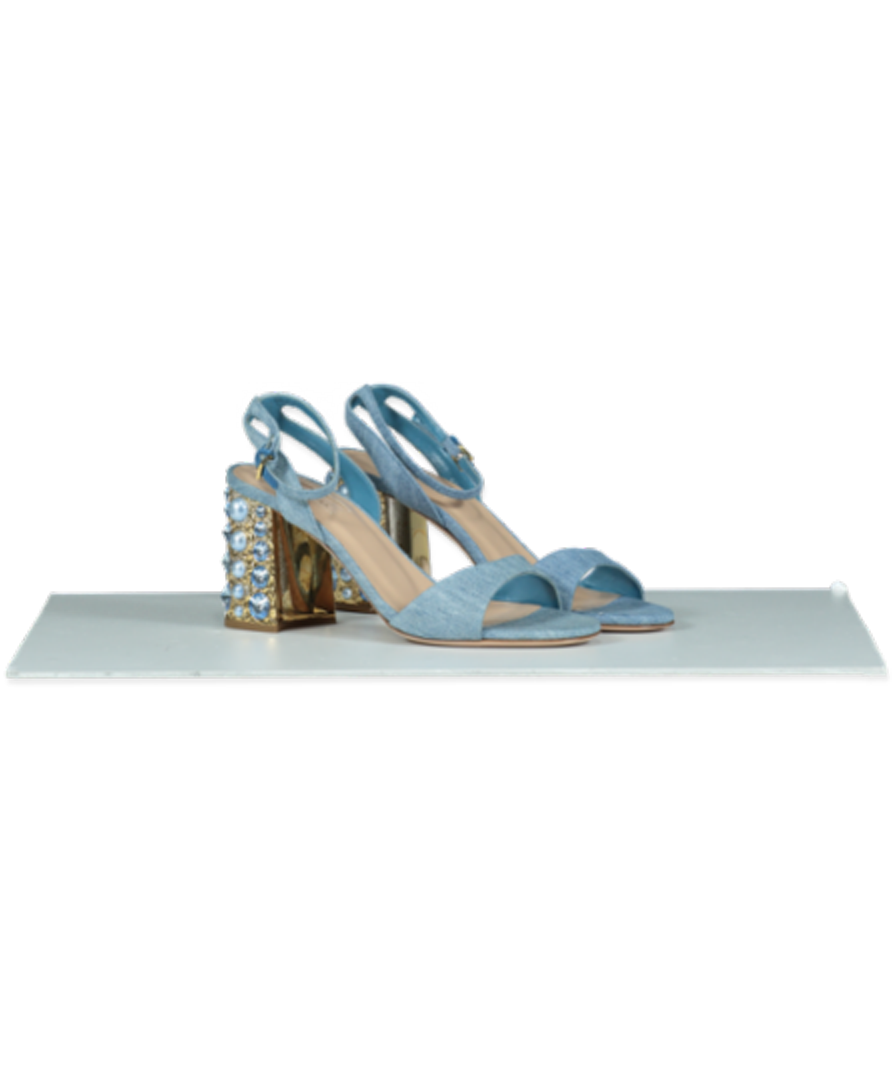 Sebastian Blue Chambray Pearl/crystal Embellished Block Heel Sandals UK 4 EU 37 👠