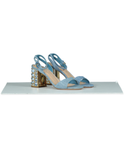 Sebastian Blue Chambray Pearl/crystal Embellished Block Heel Sandals UK 4 EU 37 👠