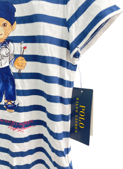 Polo Ralph Lauren Navy Blue / White Striped Polo Bear Motif T-shirt BNWT 5 Years