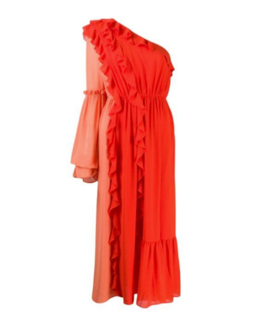 Three Floor Beleza One Shoulder Midi Dress In Orange UK 6