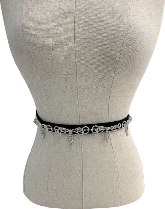 Black Dimante Bow Detail Waist Belt One Size