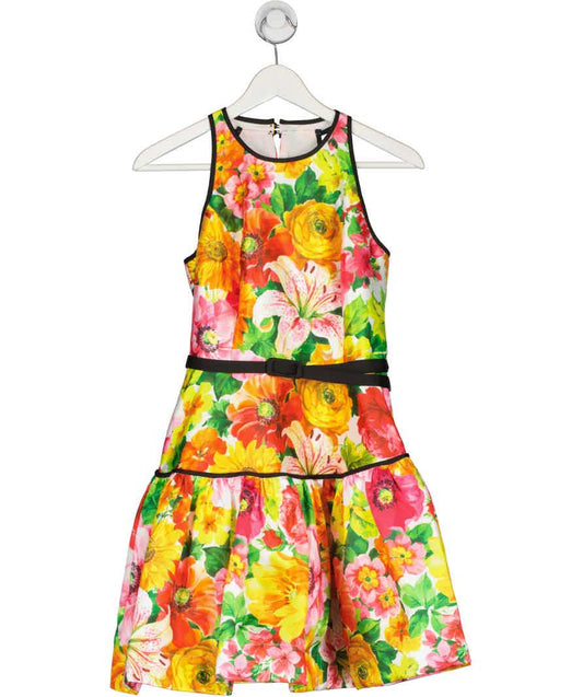 Coast Multicoloured Printed Twill Belted Tiered Mini Dress UK 8