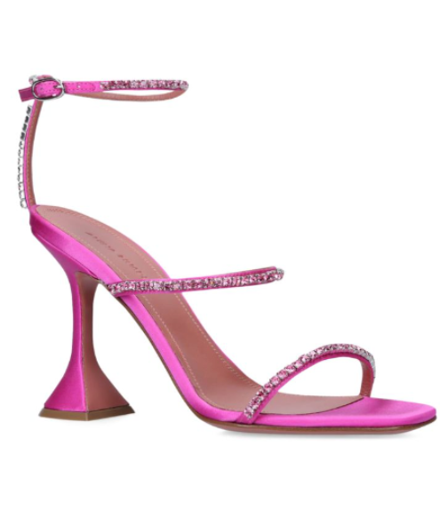 Amina Muaddi Pink Satin Gilda Sandals 95 UK 7 EU 40 👠