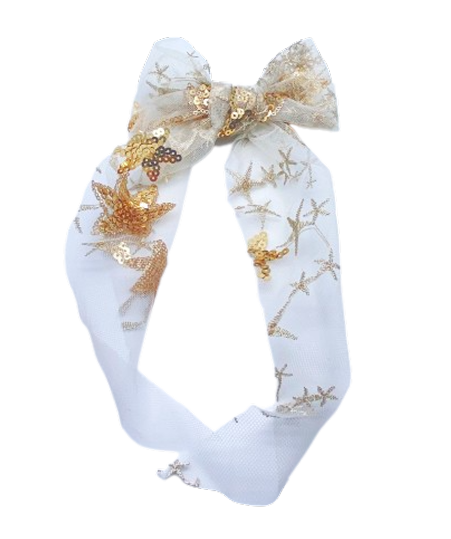 White Mesh Sequin Bow Clip