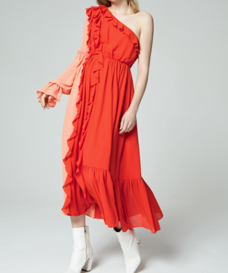Three Floor Beleza One Shoulder Midi Dress In Orange UK 6