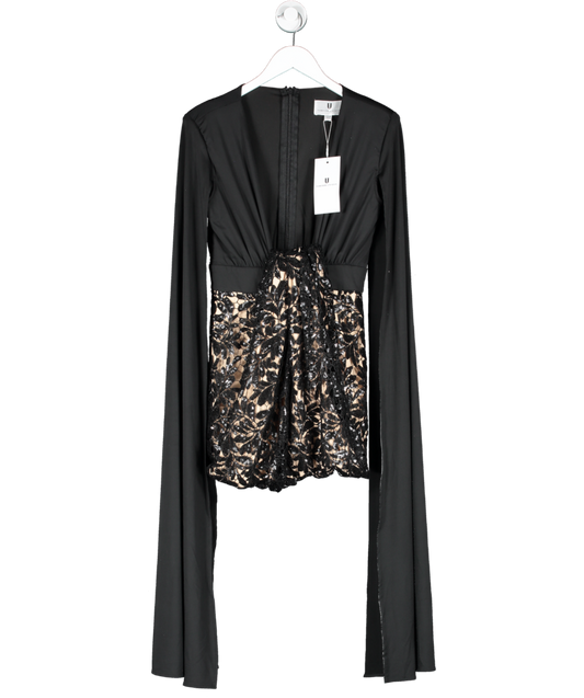 Forever Unique Black Cape Sleeve Jumpsuit With Sequin Trouser  BNWT UK 8