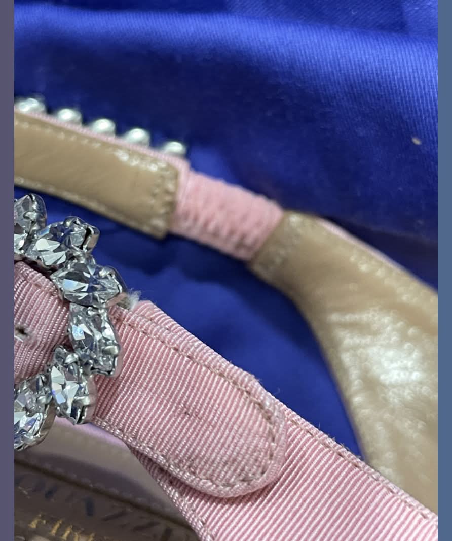 Aquazzura Pink 10mm Portrait Of Lady Grosgrain Crystal Embellished Flats UK 4 EU 37 👠