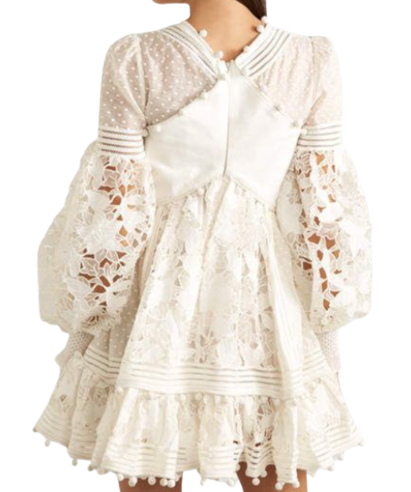 Zimmermann Cream Ivory Embellished Corsage Mini Dress UK 8