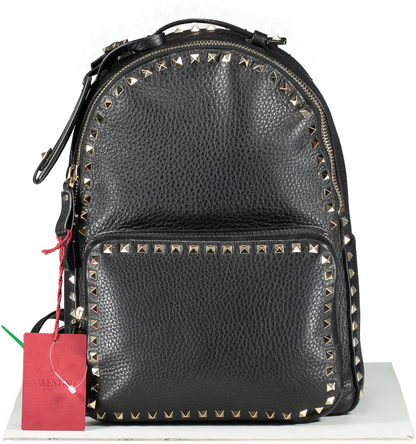 Valentino Garavani Rockstud Black Grainy Leather Back Pack