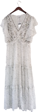 JOANNA HOPE White Jo By Joanna Hope Floral Striped Cream Beaded Frill Maxi Dress UK 18