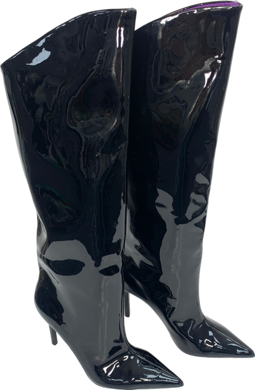 ZARA Black Patent Straight Leg High Heeled Boots UK 5 EU 38 👠