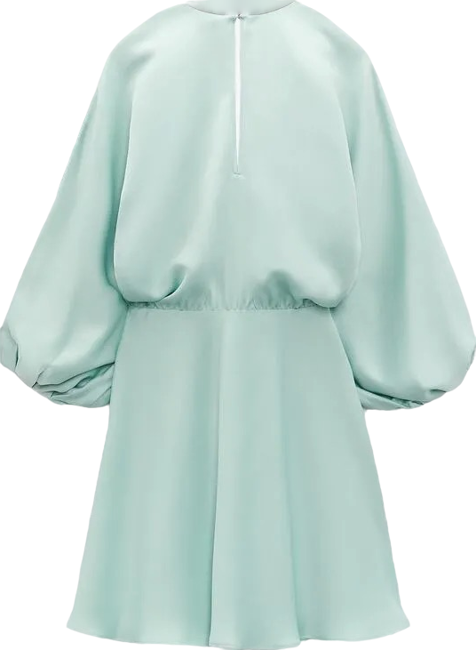 ZARA Mint Green Long Sleeve Bow Detail Mini Dress BNWT UK XS