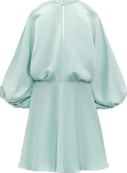 ZARA Mint Green Long Sleeve Bow Detail Mini Dress BNWT UK XS