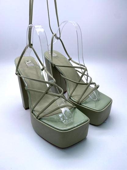 ASOS Green Nanon Strappy Platform Heeled Sandals UK 7 EU 40 👠