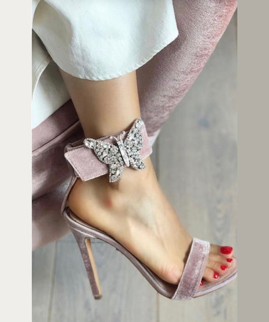 aruna seth Pink Blush Velvet Portofino Farfalla Sandals UK 7 EU 40 👠