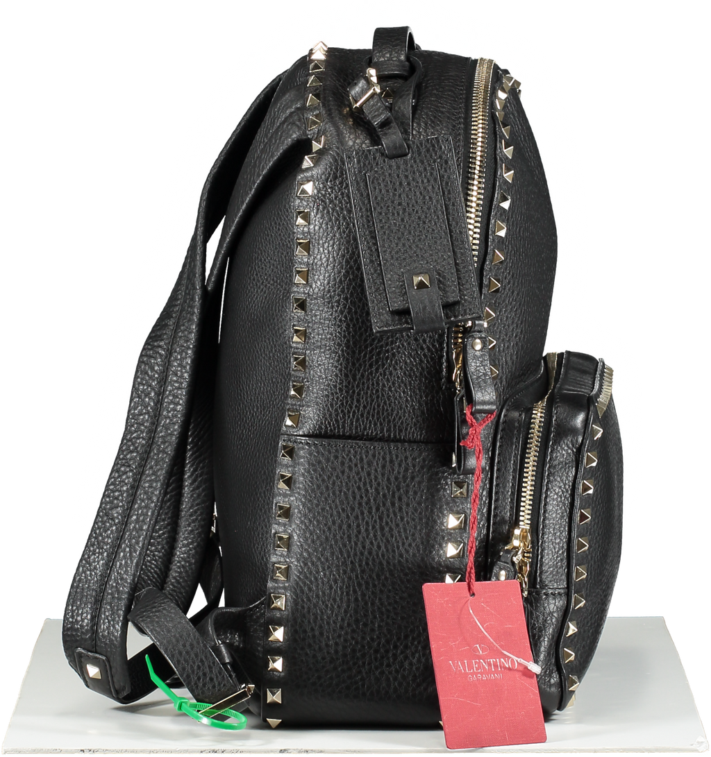 Valentino Garavani Rockstud Black Grainy Leather Back Pack