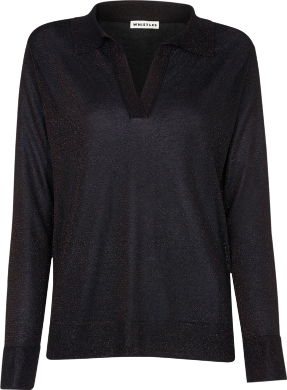 Whistles Black Sparkle Polo Top BNWT UK 6