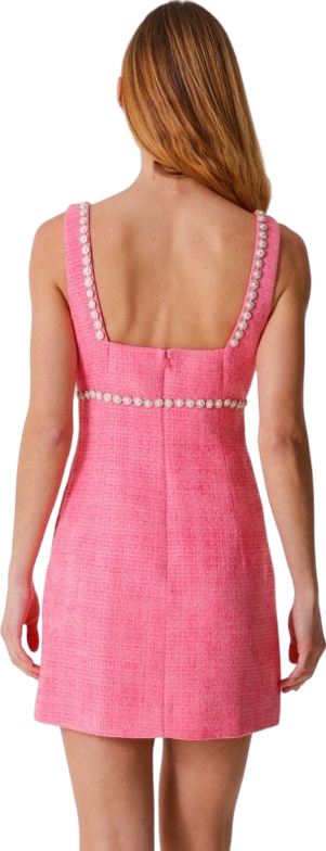 Self-Portrait Pink Bow-and Pearl Embellished Boucle V-neck Mini Dress BNWT UK 6