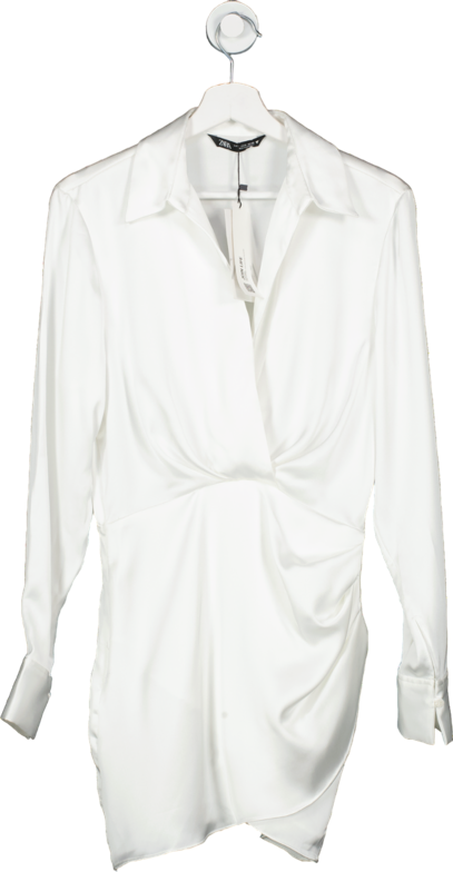 ZARA White Long Sleeve Satin Mini Dress BNWT UK M