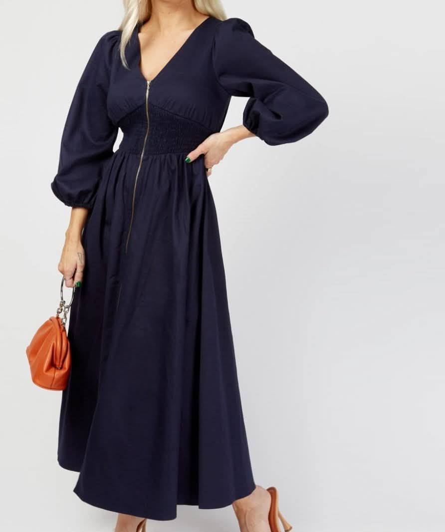 Little Mistress Blue Denim Zip Front Midi Dress UK 10