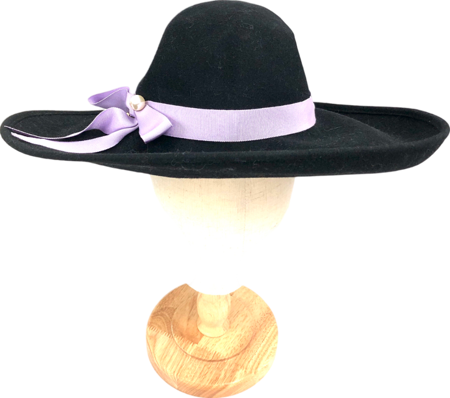 lock & co hatters Black Portobello Fedora Velour Hat With Purple Bow One Size