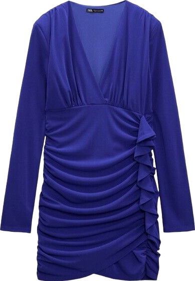 ZARA Blue Ruffle Detail Long Sleeve Double Lined Mini Dress BNWT UK S
