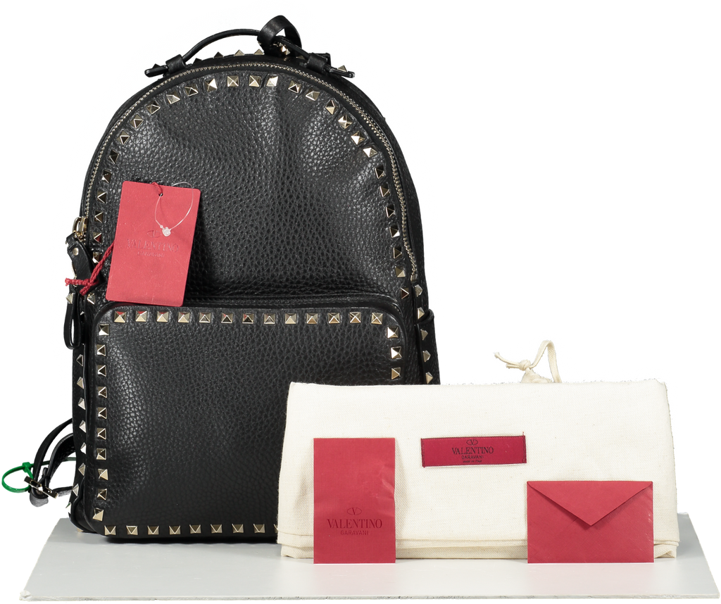Valentino Garavani Rockstud Black Grainy Leather Back Pack