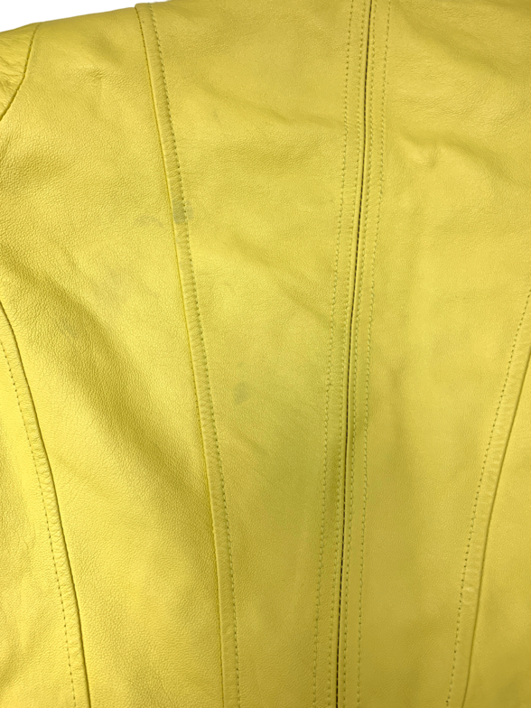 Royal Sunday Yellow Faux Leather Studded Biker Jacket UK S