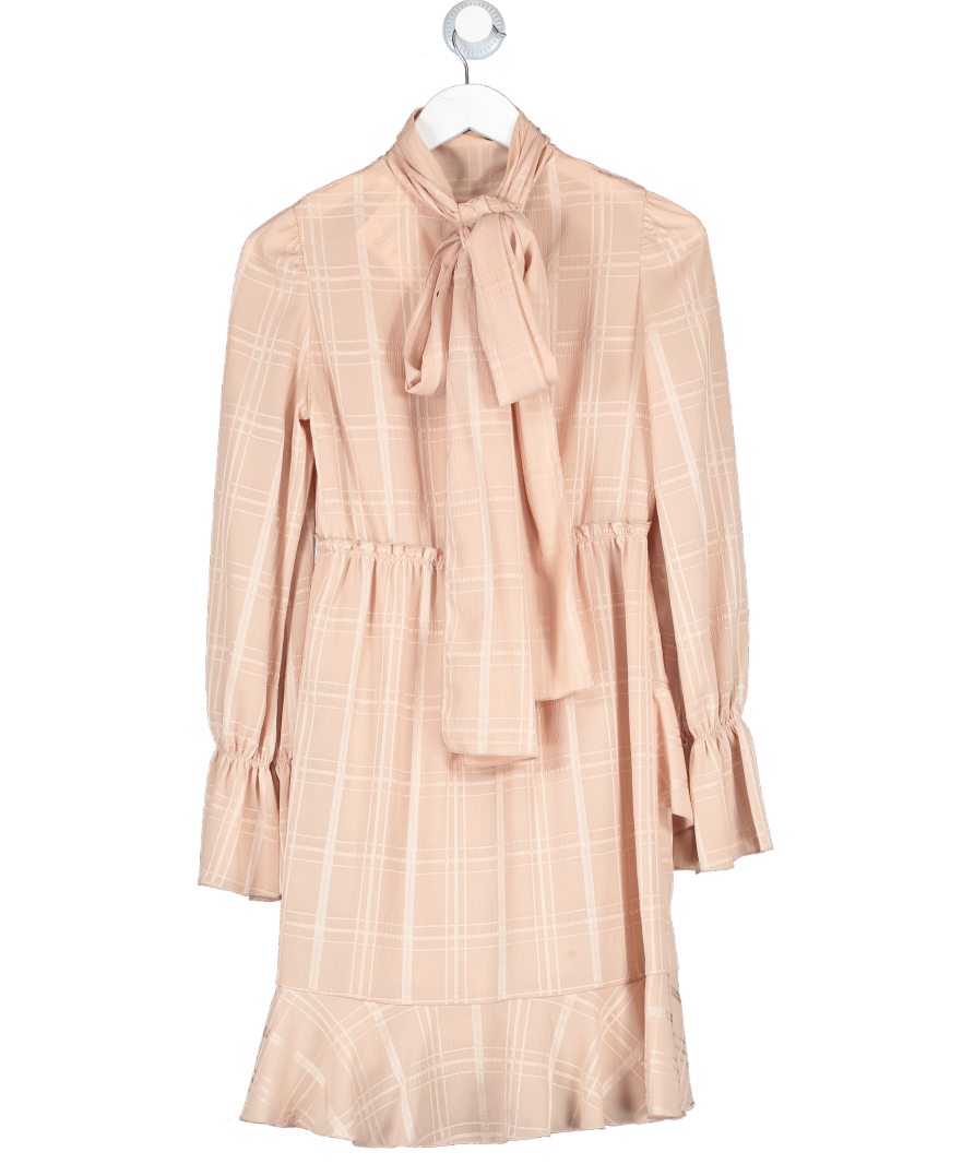 See by Chloé Pink Georgette Check Ascot Tie Ruffle Flouncy Dress UK 6