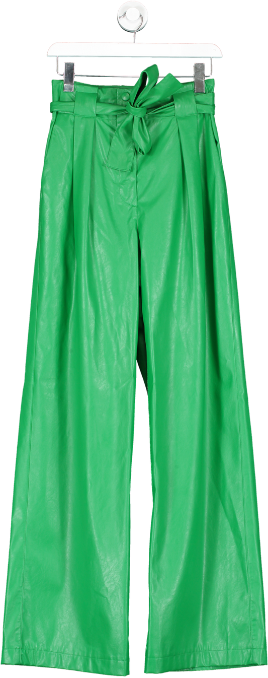 msgm Green Faux-leather Tie Front Wide Leg Trousers UK 8