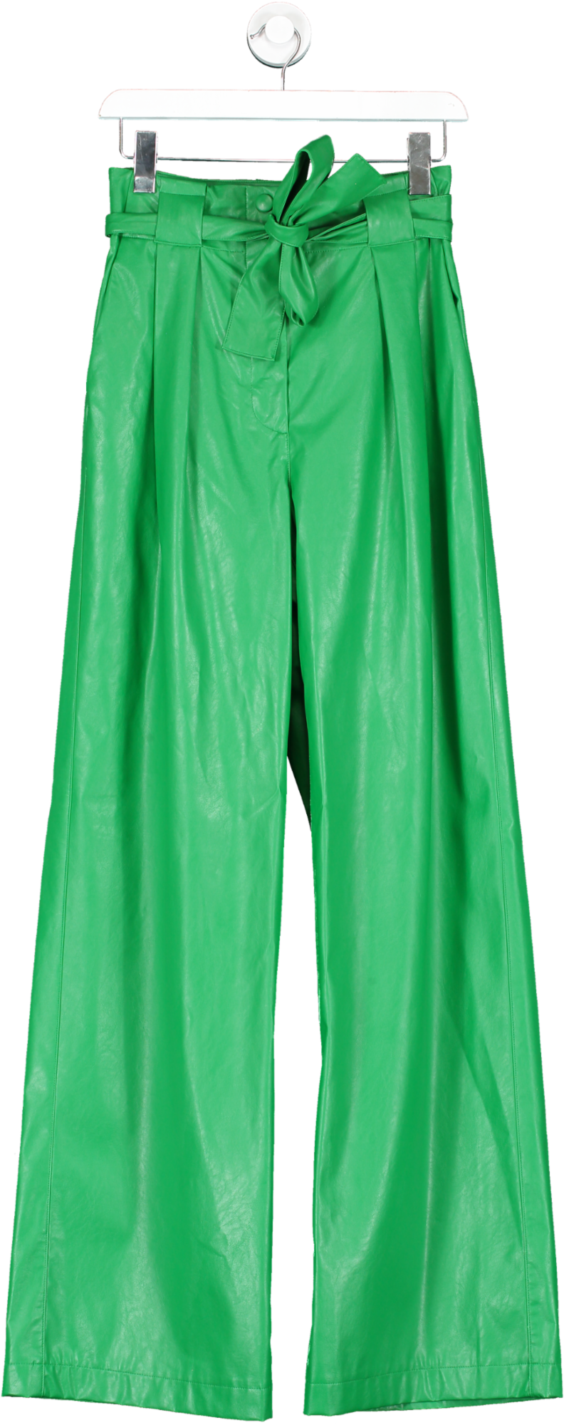 msgm Green Faux-leather Tie Front Wide Leg Trousers UK 8