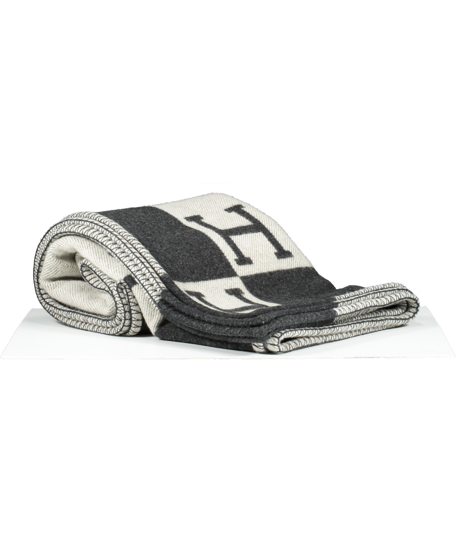Hermès Écru / Gris Grey Foncé Avalon Cashmere/Wool Throw Blanket