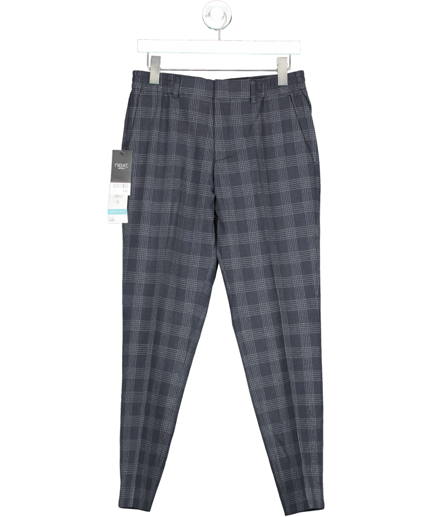 Next Blue Checkered Drawstring Suit Trousers BNWT W30