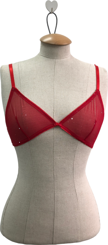 boohoo Red Mesh Bralette With Sparkles UK M