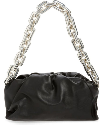 BOTTEGA VENETA Black Leather/silver Hardware The Chain Pouch Leather Clutch Bag