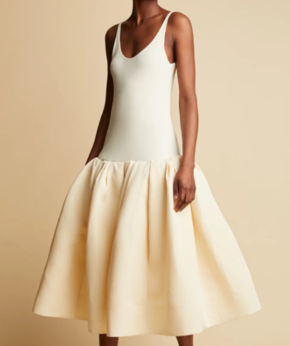Khaite Cream Lynette Jersey And Faille Drop-waist Dress UK 6