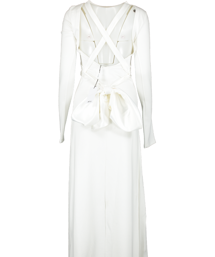 Atu Body Couture White Open-back Long-sleeve Maxi Dress UK XS