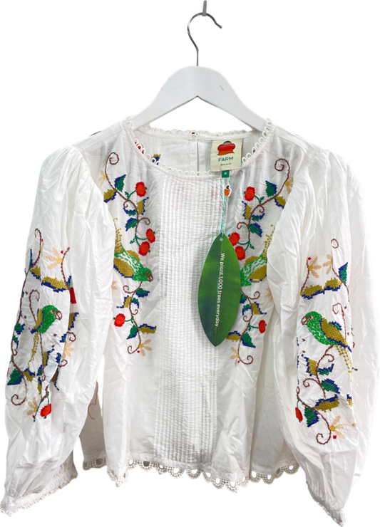 FARM RIO Pitanga Embroidered Billowy-sleeve Blouse - Off White UK M