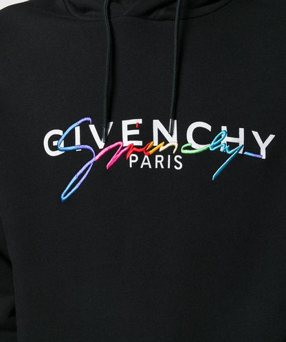 Givenchy Black Rainbow Logo Embroidered Hoodie UK XXL