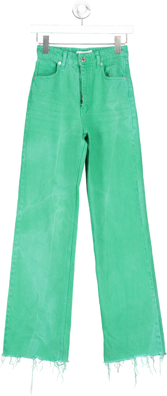 ZARA Green High Waisted Raw Hem Jeans UK 4