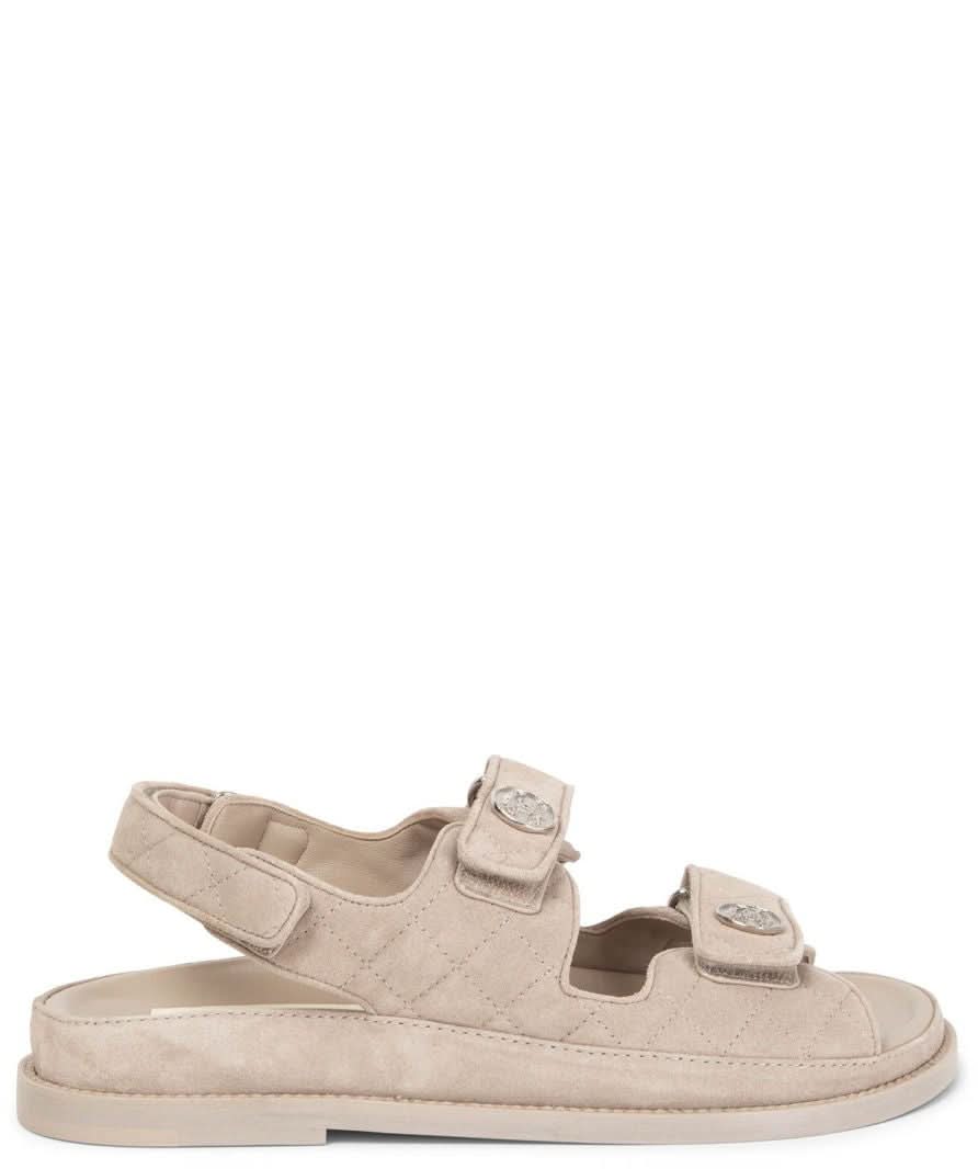 Chanel Grey Suede Quilted Dad Sandals UK 5 EU 38 👠