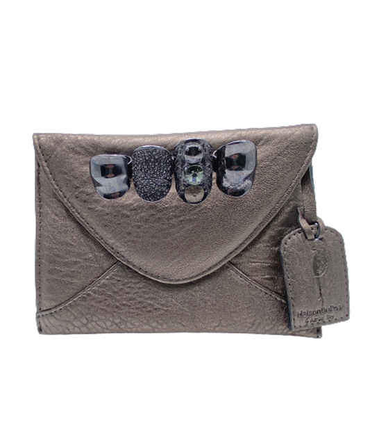 MaisonDuPosh Metallic Leather Ring Detail Clutch Bag One Size