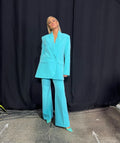 AGGI BY HALEWSKI  High Waist Flare trouser in Turquoise In Blue UK XXS