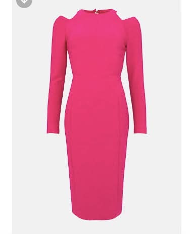Karen Millen Pink Figure Form Stretch Woven Cut Out Midi Dress UK 8