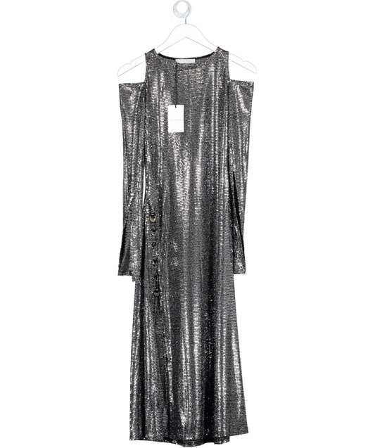 DANAME PARIS Black Daname Long Silver Sequins Dress UK 8