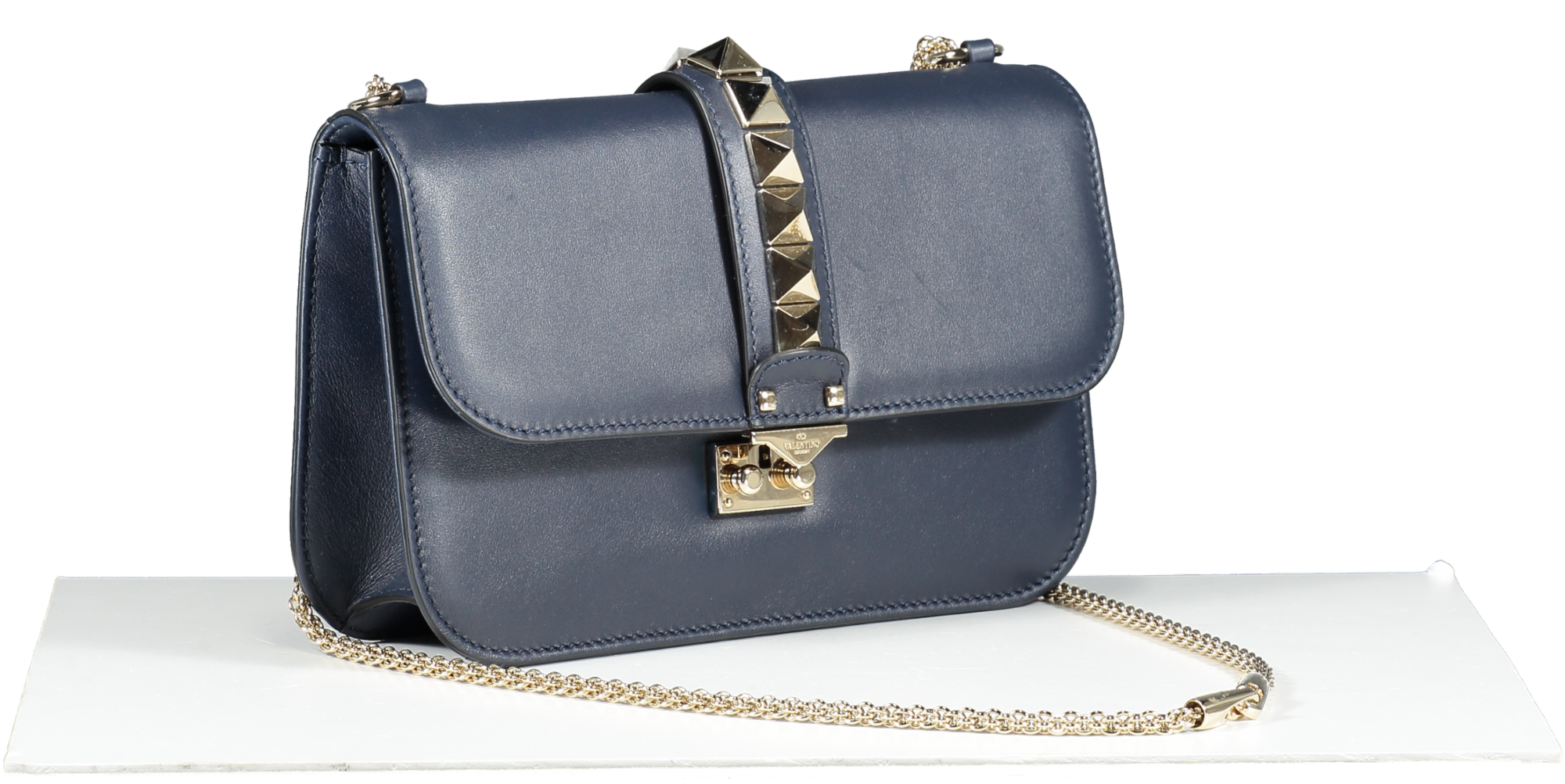 Valentino Garavani Blue Medium Rockstud Glam Lock Flap Bag