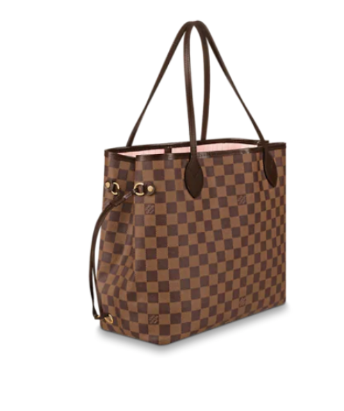 Louis Vuitton Brown Bag Neverfull Mm Damier Ebene Tote Rose Ballerine Pink