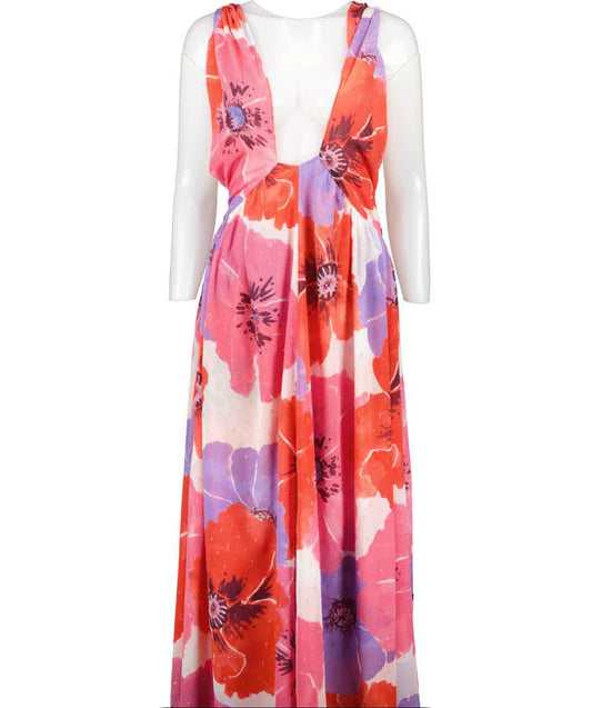 MISA Los Angeles Pink Alexandra Floral Print Halter Neck Maxi Dress UK XS