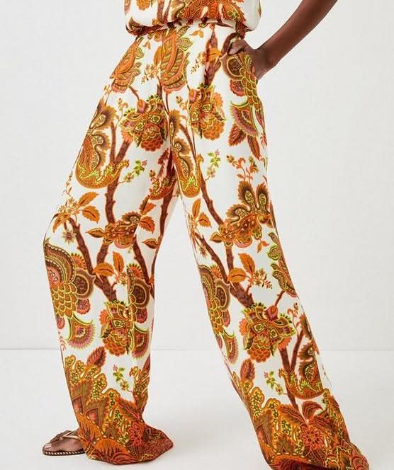 Karen Millen Multicoloured Batik Border Floral Palazzo Woven Trouser UK 8